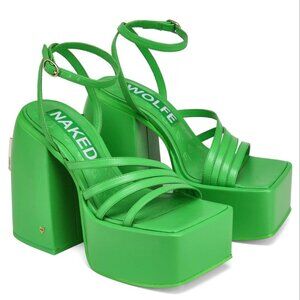 NAKED WOLFE  Jada Leather Platform Heels - Size 7, Rare Classic Green Color